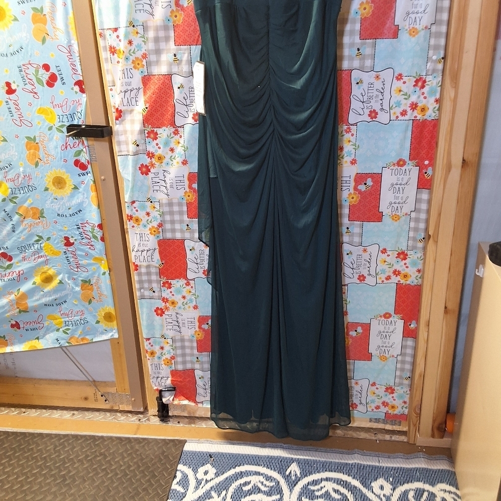 Xscape Teal Beaded SS V-Neck Formal Dress Sz 22 Plus Ruche Slimming Back Smocked - Picture 8 of 15